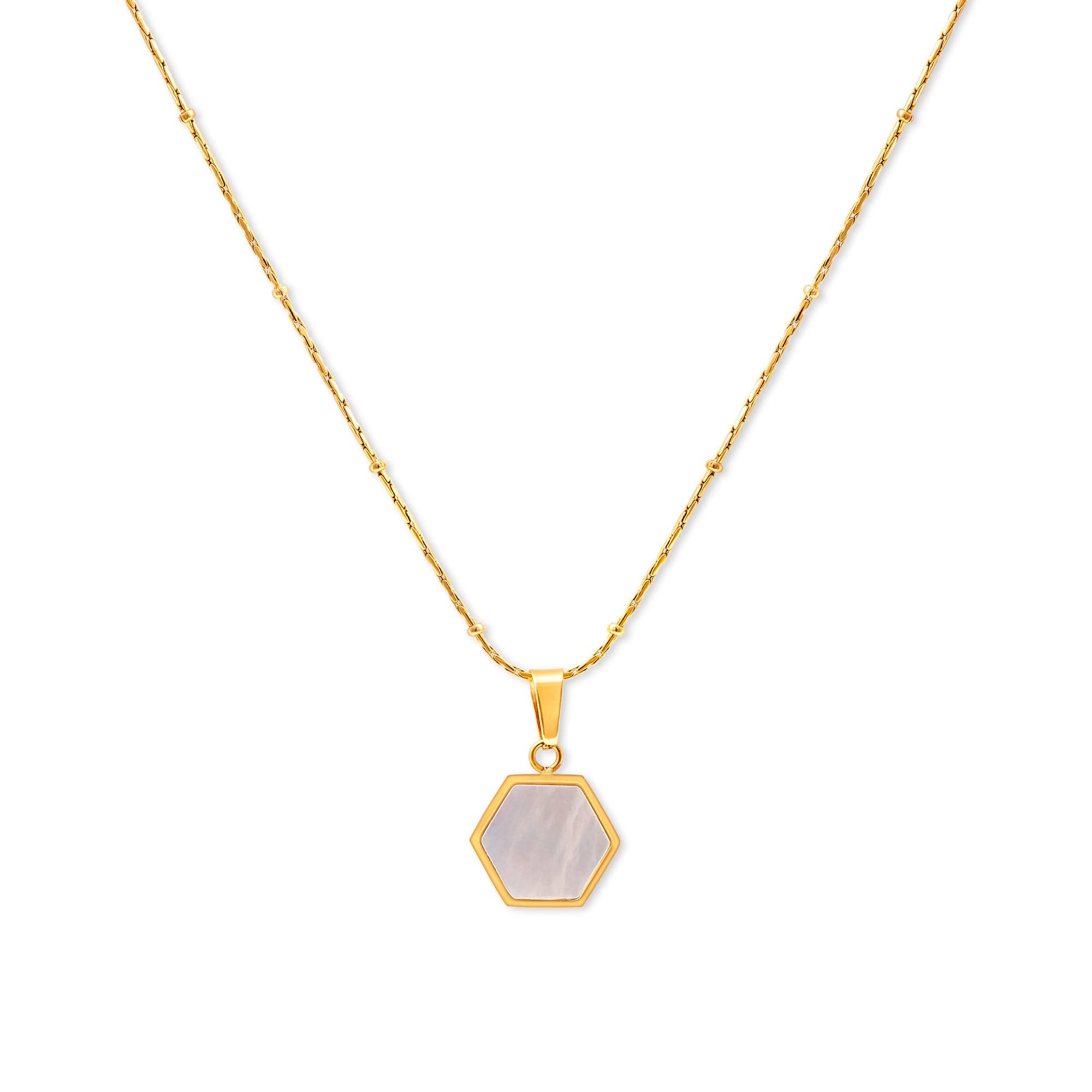 White shell geometric hexagon necklace - L'Amotion